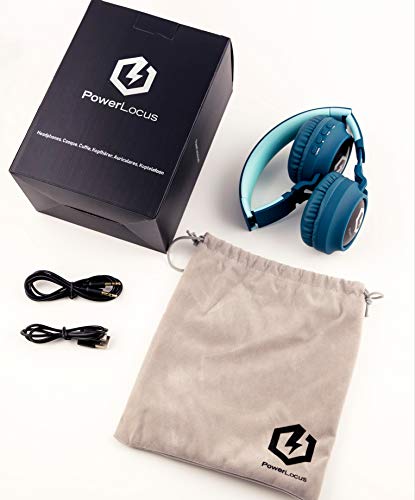PowerLocus Kids Headphones Wireless, Bluetooth Headphones for Kids Over Ear, LED Lights, 85dB Safe Volume Limit, Foldable, Micro SD Mode, Built-in and Line-in Microphone for Phones,Tablets,Laptop - color: Non-Ears Blue
