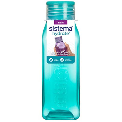 Sistema BPA Free Stackable Square Bottle, Assorted Colours, 475 ml - size: 16.1 Ounces