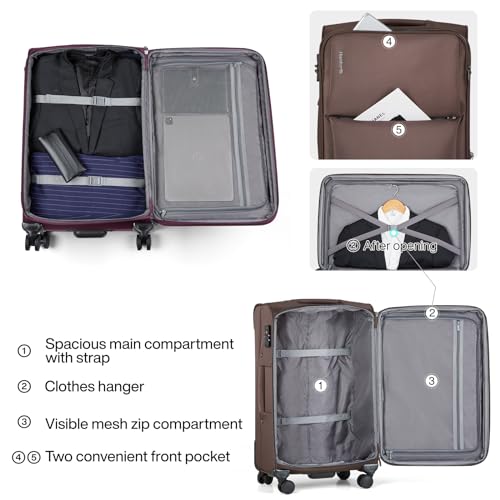 Hanke 3 Piece Luggage Sets Softside Expandable Carry On Luggage Set Travel Suitcase Sets with Spinner Wheels TSA Approved Luggage(Coffee, 20in/24in/28in) - color: Coffee, size: 3 Pc Set(20/24/28)