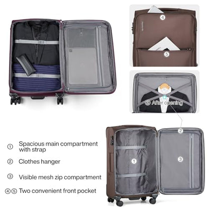 Hanke 3 Piece Luggage Sets Softside Expandable Carry On Luggage Set Travel Suitcase Sets with Spinner Wheels TSA Approved Luggage(Coffee, 20in/24in/28in) - color: Coffee, size: 3 Pc Set(20/24/28)