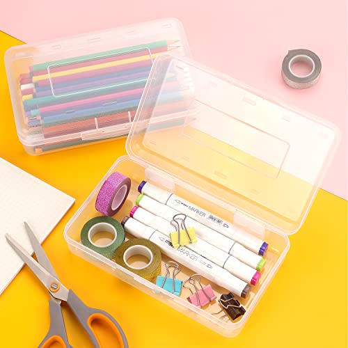 Tamaki 1 Pack Plastic Pencil Box Large Capacity, Clear | Clear Boxes with Snap-tight Lid Stackable Design and Stylish Office Supplies Storage Organizer - color: White