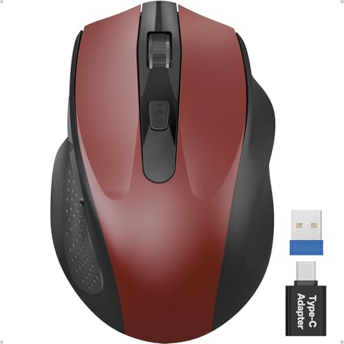 SABLUTE Wireless Mouse for Laptop, Red Computer Mouse with USB-A&USB-C Receiver, Office Cordless Mice with 6 Buttons & 3 Level DPI for Small to Medium Hands, Works with PC, Desktop & Tablet M21 - color: Red