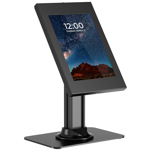 Mount-It! iPad Kiosk Stand, Anti-Theft Locking Countertop Enclosure & 360° Rotating Base, Retail POS & Check-in Stand for iPad Pro, iPad Air & Gen 7–11 (A16), Black - color: Black