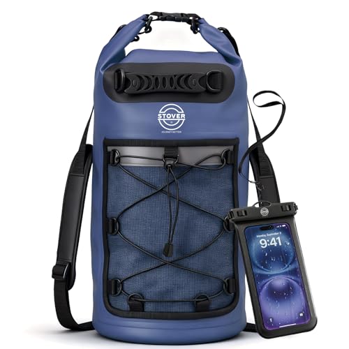 STOVER 5/10/25/30/40L Waterproof Dry Backpack & Phone Case- Large Floating Dry Bag for Kayaking, Travel, Hiking, Fishing, Camping, Motorcycles & Beach, Heavy-Duty Roll Top Men/Women (Navy Blue) - color: 25l+ Navy Blue, size: 30L