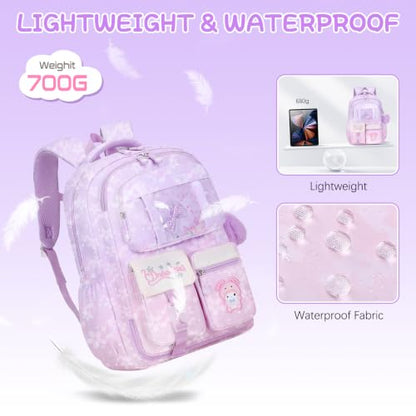 Jafeton Backpacks for Girls, Girls Backpack with Insulated Lunch Bag and Pencil Case for Kids Teens Elementary Middle High School Student, Cute Bow School Bag Travel Daypacks Book Bag Set - color: Purple Pink