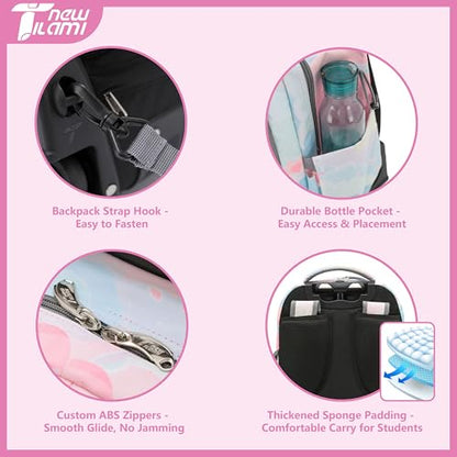 NEW TILAMI 18-Inch 6-Wheel Rolling Backpack for Kids, Pink Sunset | Lightweight Rolling Stair-Climbing Top Carry Handle Padded Shoulder Straps For School Family Travel - color: Pink Sunset