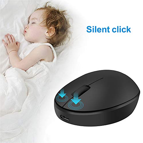 TENMOS Mini Rechargeable Wireless Mouse, 2.4GHz Optical Travel Mouse Silent Wireless Computer Mice with USB Receiver, Auto Sleeping, 3 Buttons, 1000 DPI Compatible with Laptop, PC, Chromebook (Black)