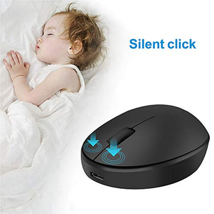 TENMOS Mini Rechargeable Wireless Mouse, 2.4GHz Optical Travel Mouse Silent Wireless Computer Mice with USB Receiver, Auto Sleeping, 3 Buttons, 1000 DPI Compatible with Laptop, PC, Chromebook (Black)