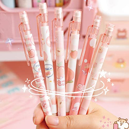 MOZXIRZ 6 Pcs Cute Mechanical Pencils with Eraser 0.5mm Cartoon Peach Mechanical Pencil School Pencil for Women (6pcs Peach/No Refill) - color: 6pcs Peach /No Refill