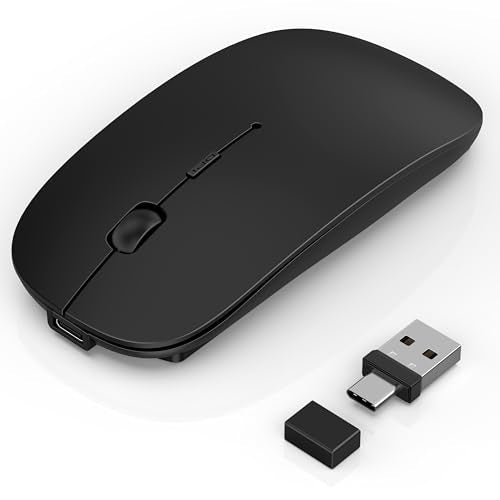 Gizdot-S1 Bluetooth Mouse for Laptop/MacBook Air/Pro & iPad, Wireless Rechargeable Mouse with Type-C, Slim Mouse Jiggler for iMac, 4 Connection Modes, Silent Click, 1600 DPI Compatible Mac OS/Windows - color: Black
