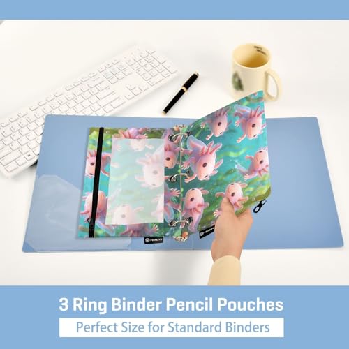 Cute Axolotl Pencil Pouches for 3 Ring Binder, Zipper Binder Pencil Case, 2 Pack Clear Window Case Bag for Office Organizers - color: Cute Axolotl