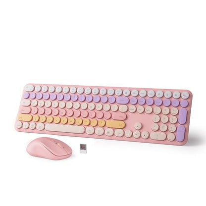 Wireless Keyboard and Mouse Combo, 110-Key Full Size (Gradient Pink) | Silent Keyboard with Round Keycaps, 2.4GHz USB Plug-and-Play Wireless, Compatible with PC, Laptop, Mac - color: Gradient pink