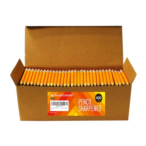 S & E TEACHER'S EDITION 400Pcs Half Pencils with Eraser Tops, Golf Pencil, Classroom, Pew - # 2 HB Pre-Sharpened Hexagon, Back to school, 400 Count Bulk Pack