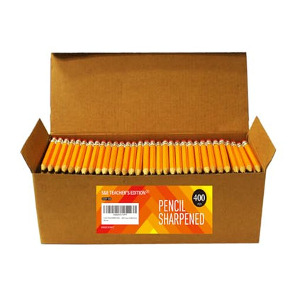 S & E TEACHER'S EDITION 400Pcs Half Pencils with Eraser Tops, Golf Pencil, Classroom, Pew - # 2 HB Pre-Sharpened Hexagon, Back to school, 400 Count Bulk Pack