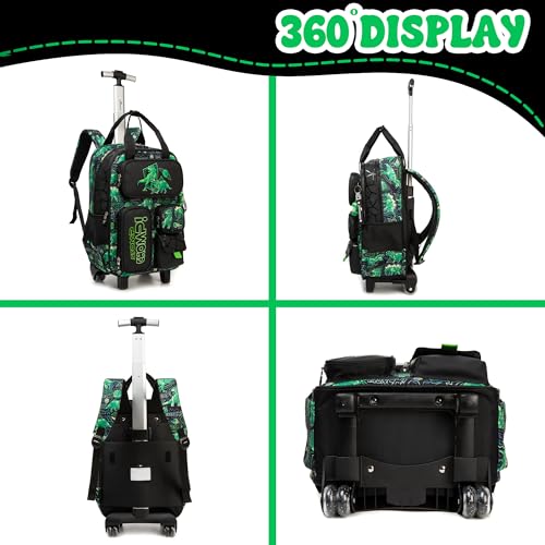 Kids Rolling Backpack with Wheels for Elementary Preschool Students 16inch Boys Travel Luggage Carry on Backpack for Boys Ages 6-8 Dinosaur - color: B Dinosaur