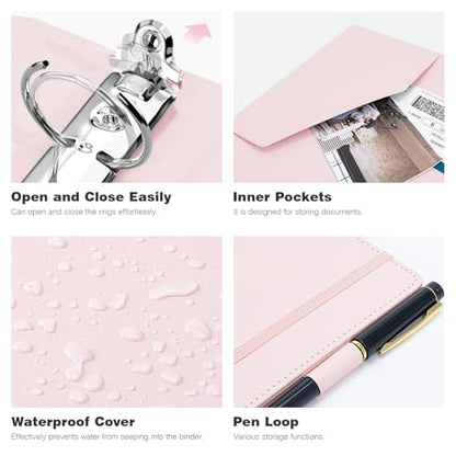 Ospelelf 3 Ring Binder with Clipboard 2 Inch Leather Binder for Letter Size (8.5" x 11"), Clipboard Binder with 5 Tab Dividers Back to School Supply, Pink - color: Pink, size: Letter Size - 2 Inch