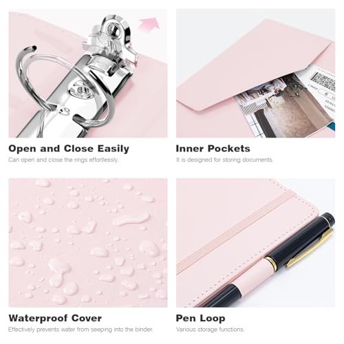 Ospelelf 3 Ring Binder with Clipboard 2 Inch Leather Binder for Letter Size (8.5" x 11"), Clipboard Binder with 5 Tab Dividers Back to School Supply, Pink - color: Pink, size: Letter Size - 2 Inch