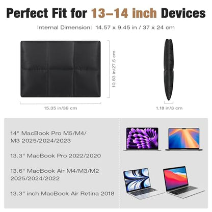 MoKo 13.3-14 Inch Puffer Quilted Laptop Sleeve Fit with New 13" MacBook Neo A18 Pro, Mac Air 13'' M5 2026, MacPro 14'' M5, MacPro 13" M2/M1, Soft Inner Lining, Laptop Carrying Case, Black - color: Black, size: 13.3-14 inch