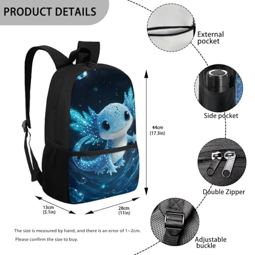 CLOHOMIN Blue Axoltol School Backpack for Kids with Lunchbox 6th Grade High School Bag and Lunch Bag and Water Bottle Holder for Girls Boys 12-14 Large Capacity Children Bookbag Set of 3 - color: Blue Axoltol