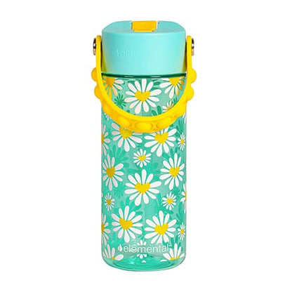 Elemental Water Bottles for Kids - Splash Kids Water Bottle for School with Pop-it Handle - BPA Free Tritan Plastic Water Bottle with Straw Leak Proof when Spout is Closed - Daisy Heart - 18oz - color: Daisy Heart Robin's Egg