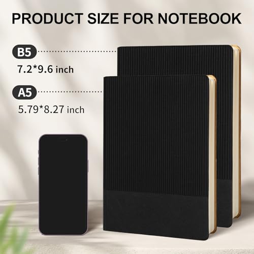 Lined Journal Notebook for Work College Ruled Note Book 7.2"x9.6" B5 PU Leather Daily Journaling 160 Pages for Women Men Writing Home School Supplies Business (Black) - color: 07-Black-1pack, style: B5 Lined 160pages