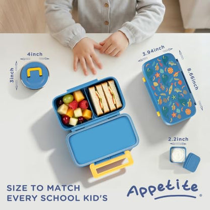 Bento Lunch Box for Kids With 8oz Food Thermo,BPA-Free for School | Lunch Container with 2 Compartments, Insulated Food Jar, Dishwasher Safe, Easy to Clean, Lunch Box for Girls Boys - color: Blue Ocean1