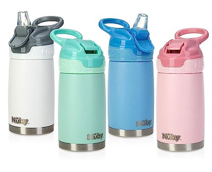 Nuby Thirsty Kids No Spill Flip-It Reflex Stainless Steel Travel Cup or Water Bottle - 10 Oz - 18+ Months - Blue - Back to School Essentials - size: 10.1 Ounces, style: Blue