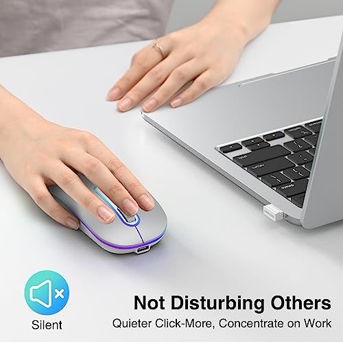 cimetech Rechargeable Wireless Mouse, 2.4G & BT Slim Mouse for MacBook with USB Receiver, Silent Click, 1600 DPI for Office Travel Mac Air Pro/PC/Laptop/Computer - color: Silver