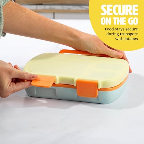 Tasty Bento Style Lunch Box, 4 Compartments with Built-In Phone Stand, BPA-Free Plastic, Portable Food Storage Container, Aqua - color: Aqua