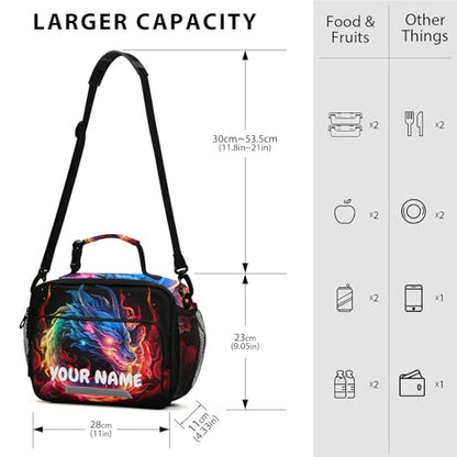 Cutom Name Kids Lunch Box Insulated Lunch Bags Cooler Tote Bag with Removable Shoulder Strap for Boy Girl Student 20847438-C - color: Cutom NameRainbow Flame Dragon