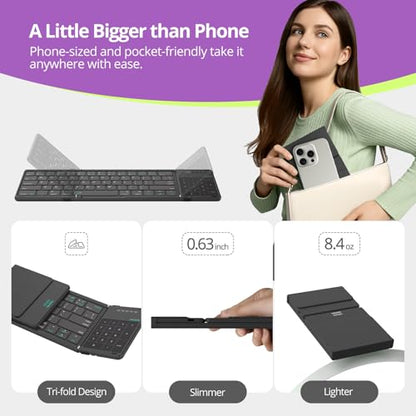 Nillkin Pocket Foldable Keyboard with Touchpad & Wireless Bluetooth, Portable Travel Keyboard for Home or Mobile Office Replaces Keypads and Mouse Combo, Compatible with iPad, Laptop, Tablet - Black - color: Black