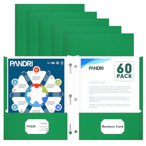 Two Pocket Folders, PANDRI 60 Pack Two Pocket Folders with Prongs, 3 Prong Folders Designed for Office and Classroom, Letter Size Green - color: Green