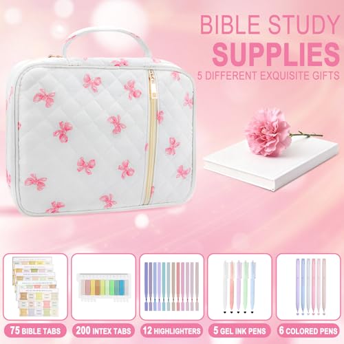 Bible Cover Case Study Supplies for Women Gifts Large Bible Cover with Highlighters Pens Tabs Cute Quilted Carrying Case Journal Kit Accessories Christian Gifts Sticky Notes C - color: Bc