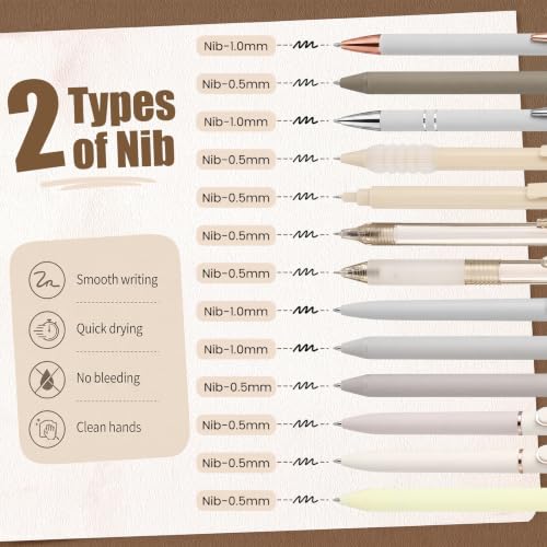 Dunzoom 13 Pack 0.5mm Black Ink Gel Pens 1.0mm Ballpoint Pen Retractable Fine Point Neutral Pens Bulk Quick Dry Smooth Writing for Back to School Office Supplies Note Taking Meeting(Beige) - color: Beige
