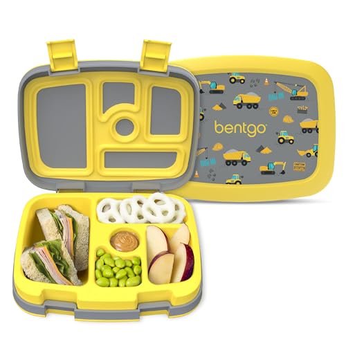 Bentgo Kids Prints Leak-Proof, 5-Compartment Bento-Style Kids Lunch Box - Ideal Portion Sizes for Ages 3-7, Durable, Drop-Proof, Dishwasher Safe, & PFAS & BPA-Free Materials (Construction Trucks) - color: Construction Trucks