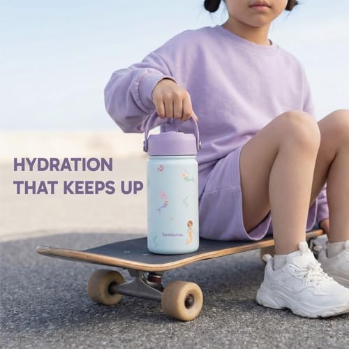 Seallama. Kids Water Bottle -14 oz Stainless Steel Tumbler with Straw Lid, Vacuum Insulated Double Wall Travel Cup, Leak-Proof Reusable Drink Bottle for School & Everyday Hydration - color: Shell Yeah