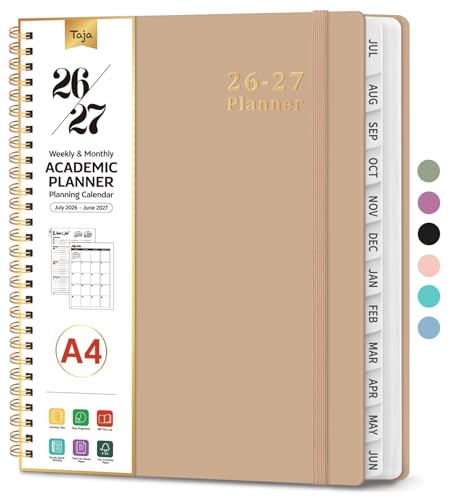 Planner 2026-2027, 8.5" x 11" Weekly and Monthly Academic Year Planner Calendar, July 2026 - June 2027, Hardcover Large School Planning Agenda With Tabs, Perfect for School & Office Supplies, A4, Oat Brown - color: D-Oat Brown, size: A4(8.5"x11")