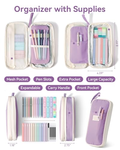 Four Candies School Supplies with Cute Pen Case, 39ct, Purple | Back to School Stationery Set, Essentials for College & Nursing Students, 5 Gel Pens, 6 Mechanical Pencils, 12 Highlighters - color: Purple, size: 39 Count (Pack of 1)
