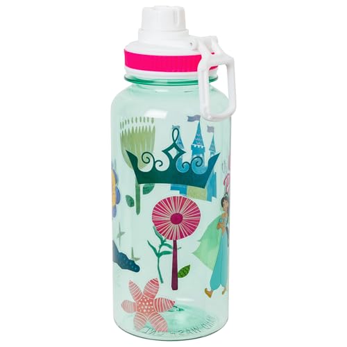 Silver Buffalo Disney Princess Girl Power, Plastic Water Bottle, 32oz | Tiana, Mulan and Jasmine, Twist Spout, Sticker Set, You Stick Yourself, 0.95 Liters - color: Disney Princess Girl Power
