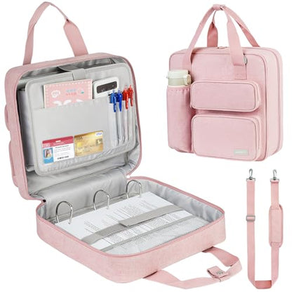 Zipper Binder 3 Ring, 500 Sheets Capacity, Binder 2 Inch with Shoulder Strap Fits 13 Inch Laptop for School and Office,Pink - color: Pink