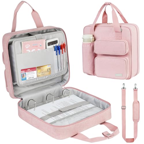 Zipper Binder 3 Ring, 700 Sheets Capacity, Binder 3 Inch with Shoulder Strap Fits 13 Inch Laptop for School and Office,Pink - color: Pink