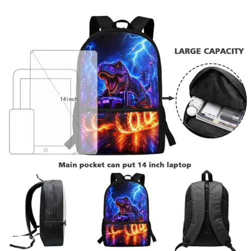 CLOHOMIN Dinosaur Kids Bookbag and Lunch Bag Set 3 Piece Tractor School Backpack with Lunch Box and Water Bottle Sling Bag Elementary School Bags for Boys 12-14 Student Book Bag - color: Dinosaur Tractor