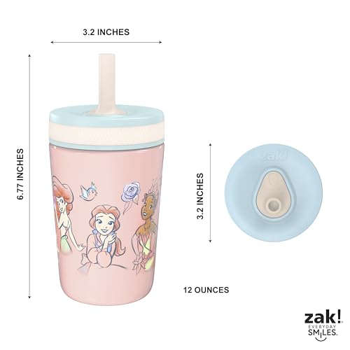 Zak Designs Disney Princess Kelso Toddler Cups For Travel or At Home, 12oz Vacuum Insulated Stainless Steel Sippy Cup With Leak-Proof Design For Kids (Ariel, Belle, Cinderella, Mulan, Tiana) - color: Princess