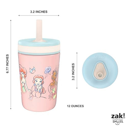 Zak Designs Disney Princess Kelso Toddler Cups For Travel or At Home, 12oz Vacuum Insulated Stainless Steel Sippy Cup With Leak-Proof Design For Kids (Ariel, Belle, Cinderella, Mulan, Tiana) - color: Princess