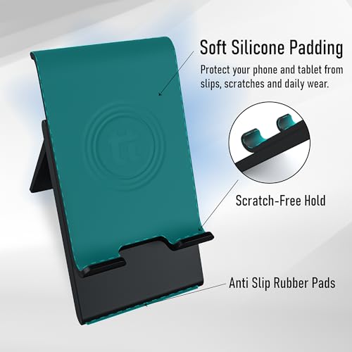 Tablet Stand, Adjustable Height, Phone Stand, Tablet and Phone Holder for Desk, Fits Tablets up to 13", Charging Slot, Foldable, Silicone Padding, Compatible with iPad/iPhone/Kindle