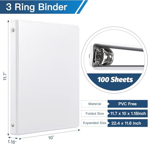 SUIN 0.5-inch 3 Ring Binder -1/2'' Binders with Roung Ring Binder, Large 100 Sheet Capacity, Fit 8.5" x 11" US Letter Size Paper, White (0.5'' White - 36 Packs) - size: 0.5'' White - 36 Packs