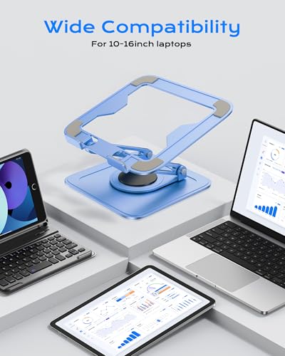 LOXP Adjustable Laptop Stand, Computer Stand with 360 Rotating Base, Ergonomic Laptop Riser Mount for Desk Foldable Protable Computer Desk Fits with MacBook Pro Air (10-16") - Blue