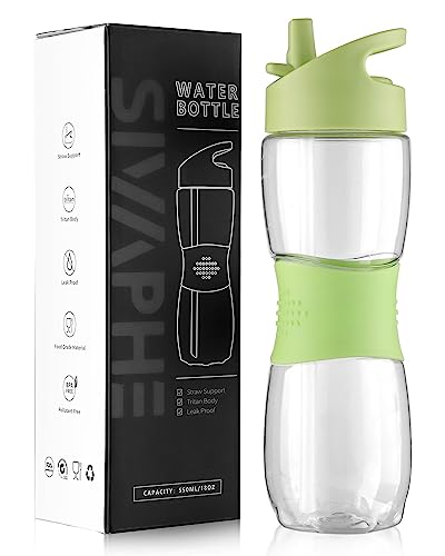 Sivaphe Clear Water Bottle with Straw 18 oz Portable Tritan Transparent Sports Drinking Bottle for School Girls Boys Green - color: Green-1 PACK, size: 18 Ounces
