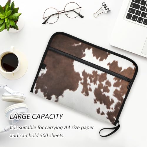 Western Cow Skin Texture Expanding Accordion File Folder with Sticky Labels, 13 Pockets Zip File Folder with Zipper Closure - color: Western Cow Skin Texture