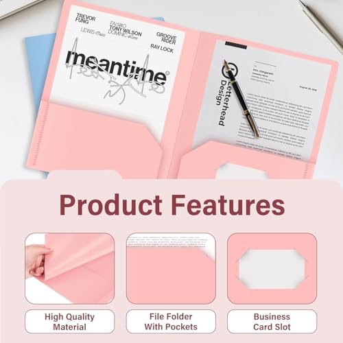 Plastic Folders with Pockets - Pastel Folders, 6 Pack, Durable 2 Pocket File Folders with Business Card Slot, Letter Size for School, Office, Home - color: Pastel